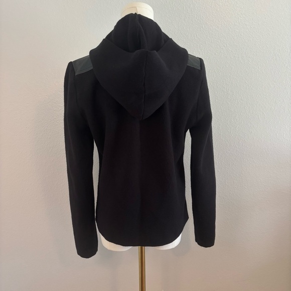 Joie Mixed Media Moto Jacket XS – Black Faux Leather & Knit Hooded Biker Style - Picture 2 of 8
